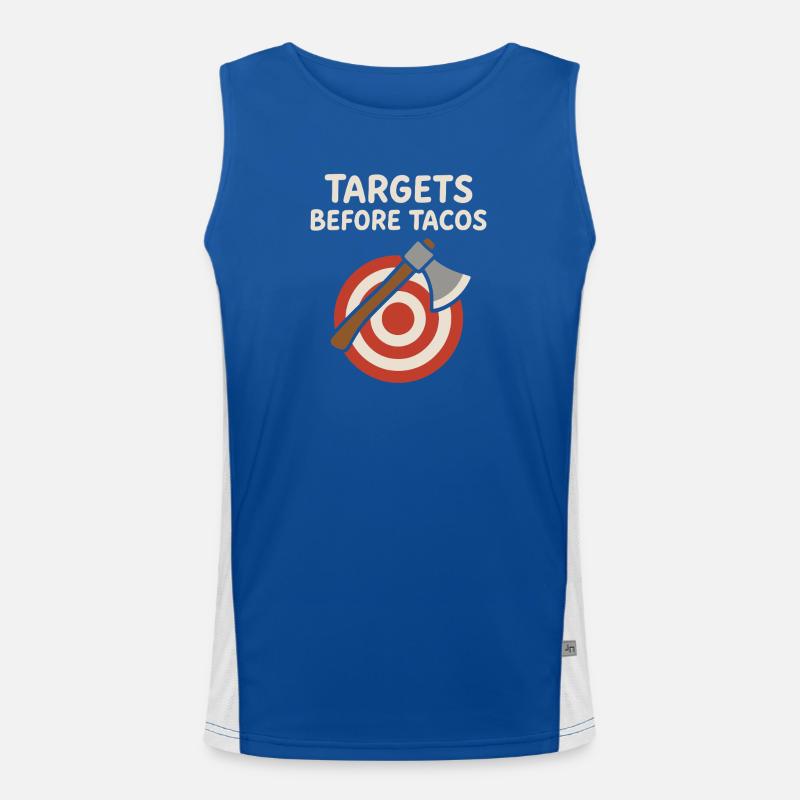 Funny Axe Throwing Meme Axe Me All Sharp Men's Functional Contrast Tank Top 