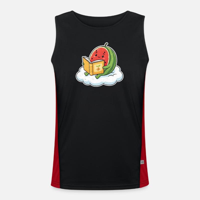 Kawaii melon while reading - Men's Functional Contrast Tank Top  - black/red