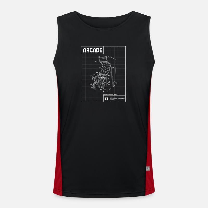 Retro Arcade Sketch on Grid - Men's Functional Contrast Tank Top  - black/red