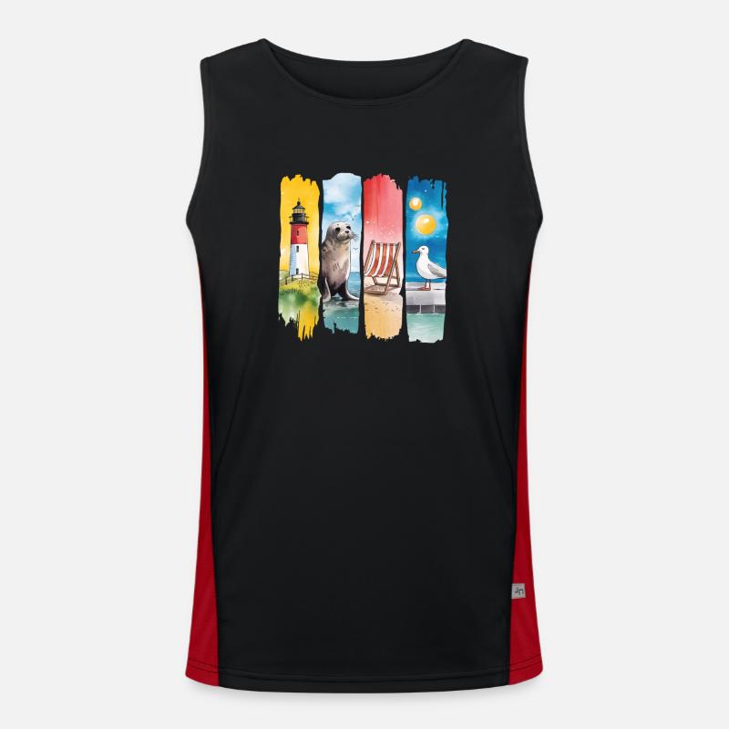 Maritim Leuchtturm Robbe Möwe Küste Funktionelles Kontrast-Tank Top für Männer 