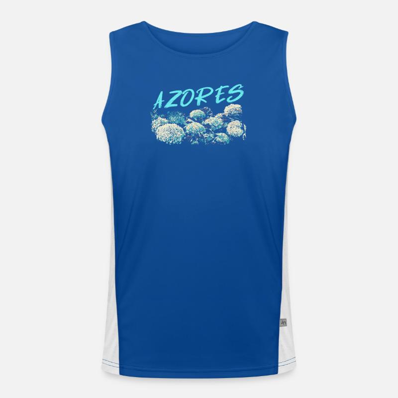 Azores Hydrangea, Blue Hydrangeas Men's Functional Contrast Tank Top 