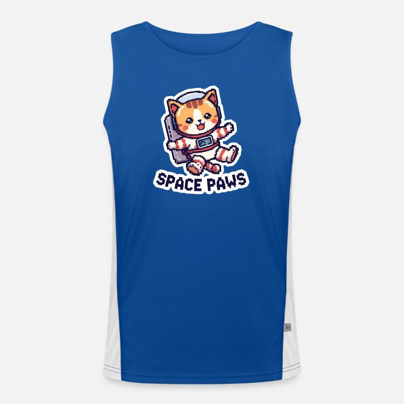Space Paws – Pixel Cat in Space Funktionelles Kontrast-Tank Top für Männer 