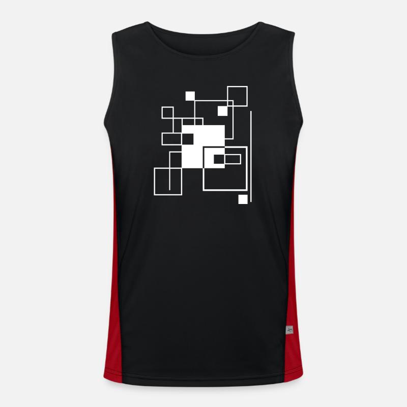 Geometric Gridline Mosaic composition - Men's Functional Contrast Tank Top  - black/red
