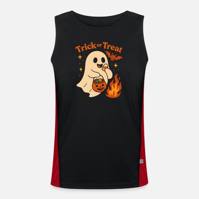 Halloween Ghost with Pumpkin Bowl Men's Functional Contrast Tank Top 