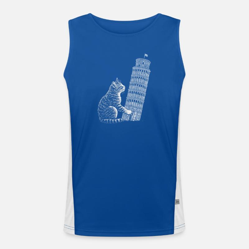 Cat at the Tower of Pisa Men's Functional Contrast Tank Top 