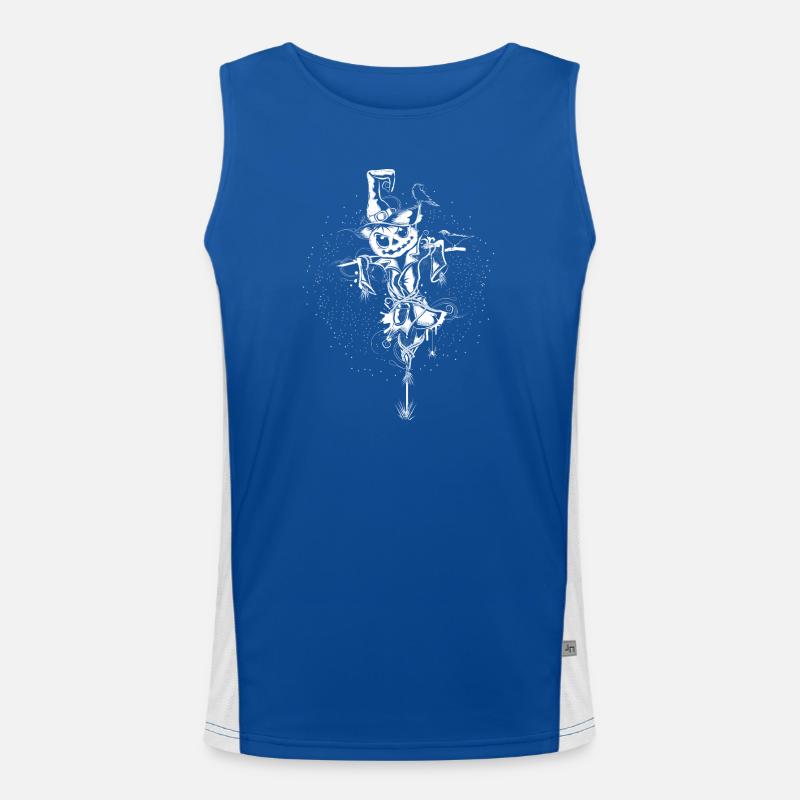 Gruselige Vogelscheuche mit Hexenhut und Krähen Funktionelles Kontrast-Tank Top für Männer 