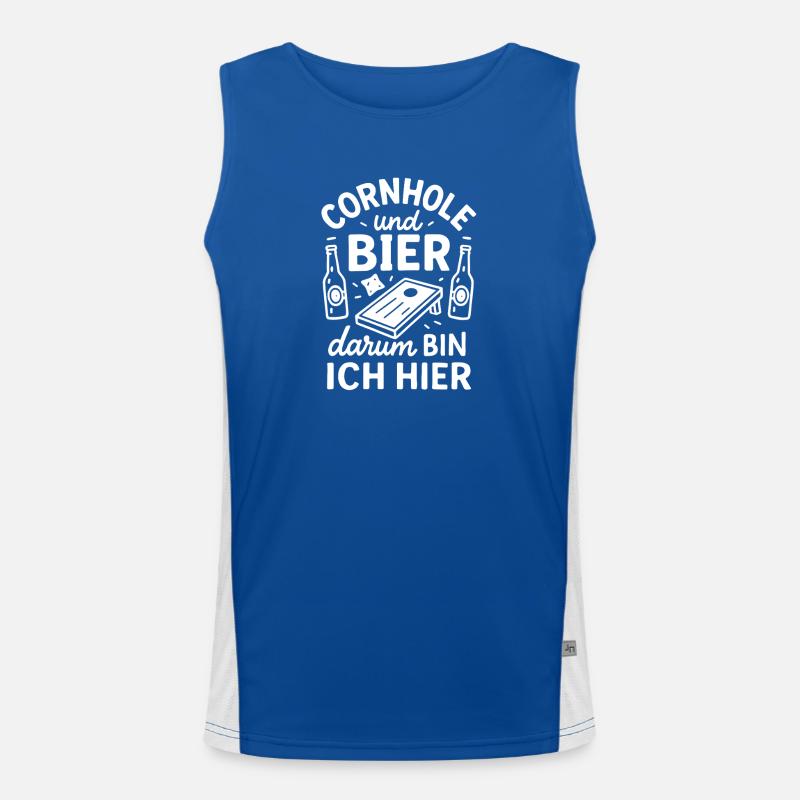 Cornhole und Bier - Darum bin ich hier Funktionelles Kontrast-Tank Top für Männer 
