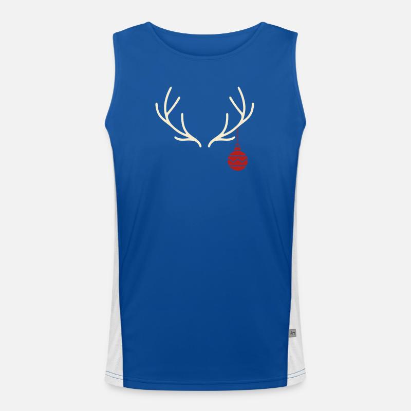 Geweih mit roter Weihnachtskugel – Yule Stil Funktionelles Kontrast-Tank Top für Männer 