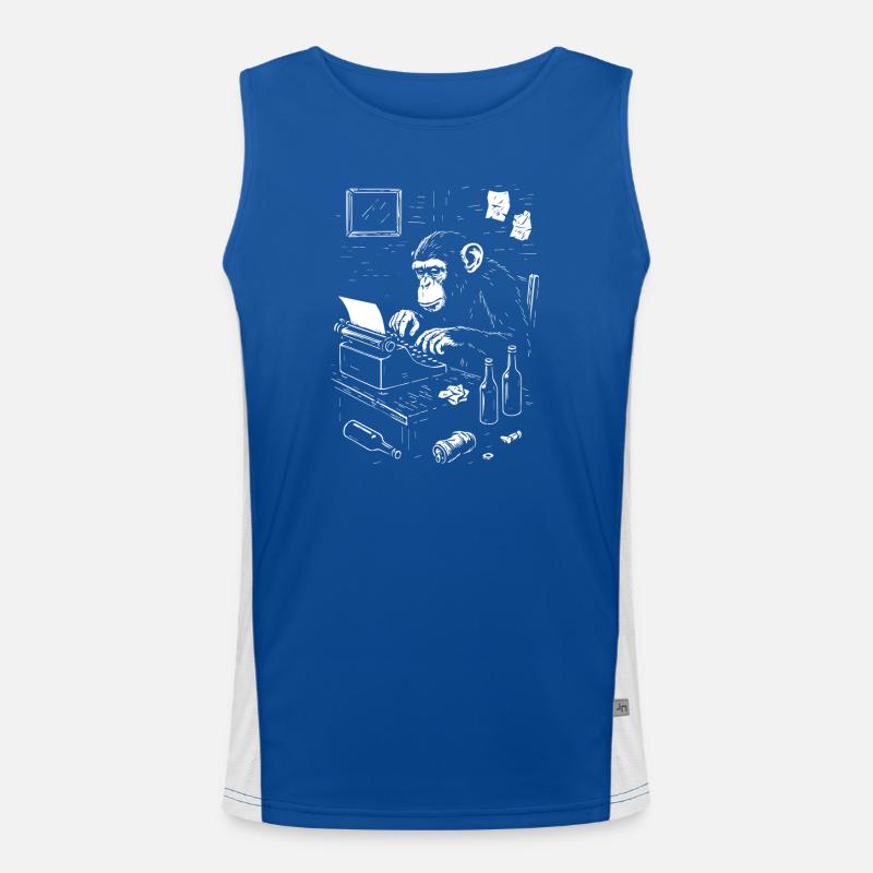 Ape Typist on Vintage Typewriter Men's Functional Contrast Tank Top 