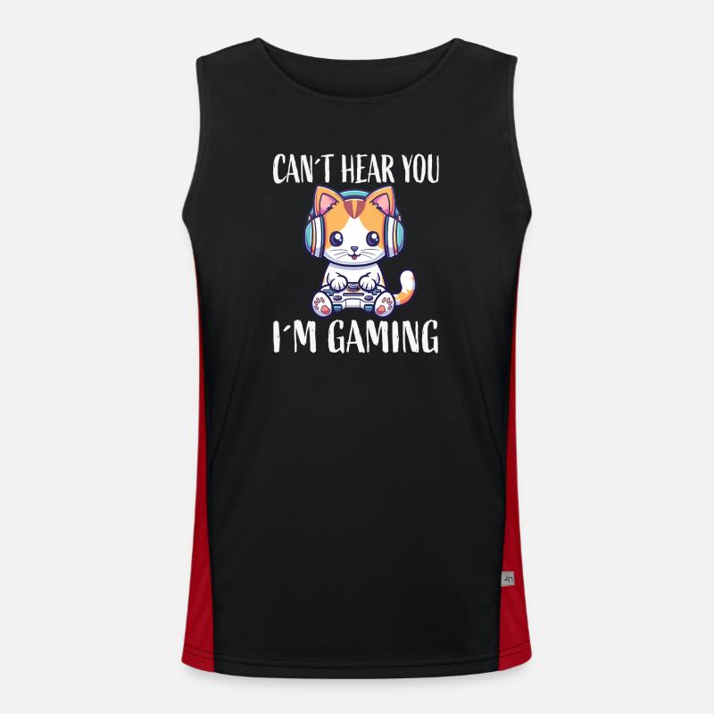 Kitten with headset while gaming - Men's Functional Contrast Tank Top  - black/red