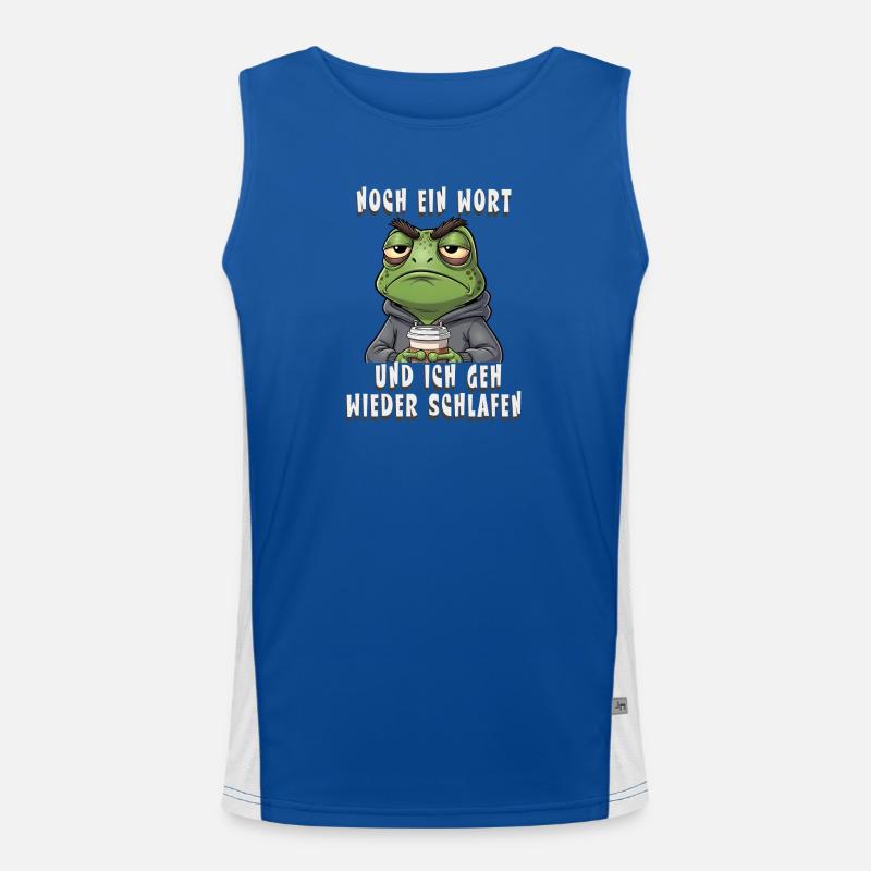 Genervter Frosch Kaffee Müdigkeit Funktionelles Kontrast-Tank Top für Männer 