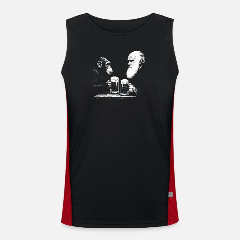 Chimp and Darwin drinking beer - Men's Functional Contrast Tank Top - black/red