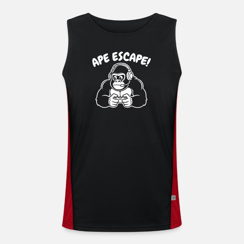 Monkey Gamer with Headset Controller - Men's Functional Contrast Tank Top  - black/red
