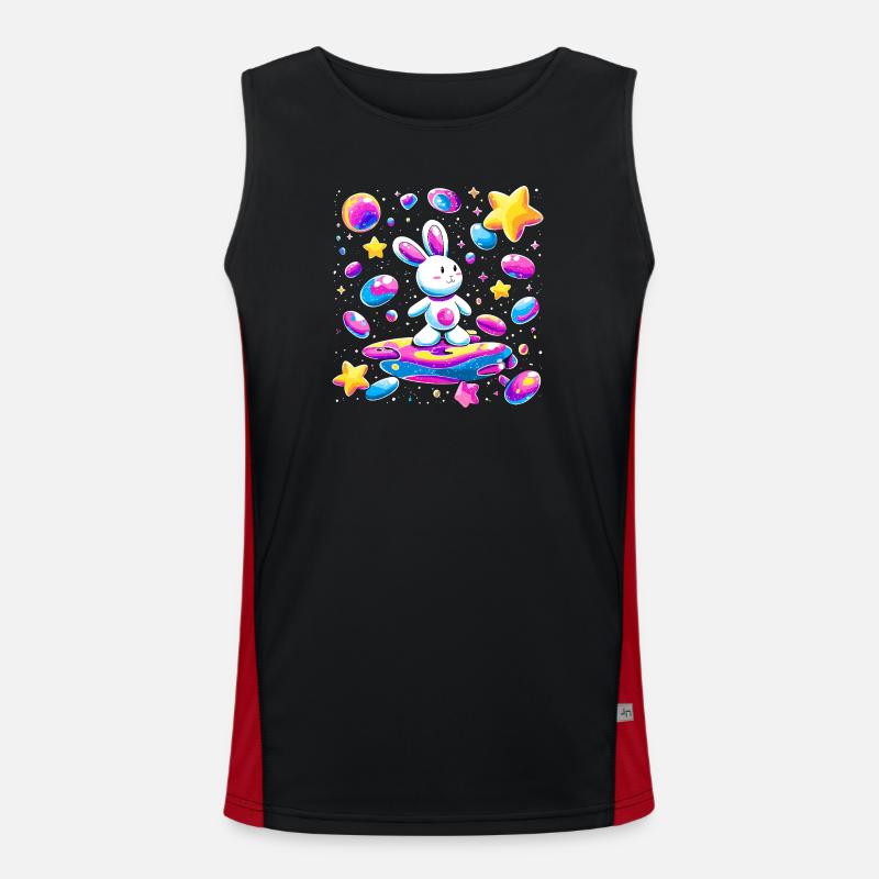 Galactic Rabbit on Surfboard - Men's Functional Contrast Tank Top - black/red