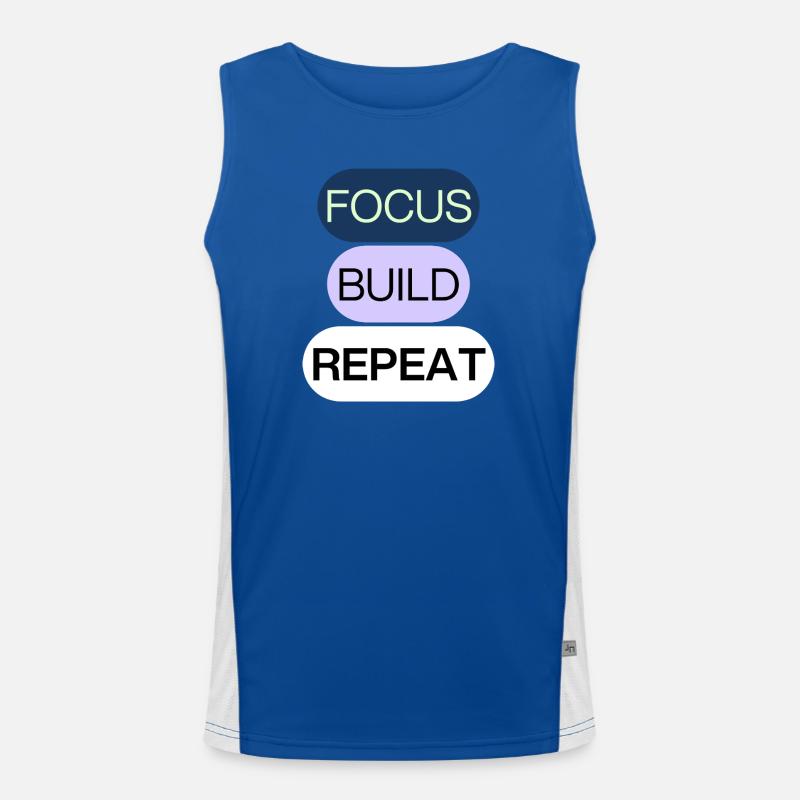 Focus, Build, Repeat – Creator Mindset Funktionelles Kontrast-Tank Top für Männer 
