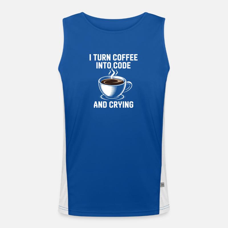 Kaffee und Programmier-Debugging-Humor für Softwar Funktionelles Kontrast-Tank Top für Männer 