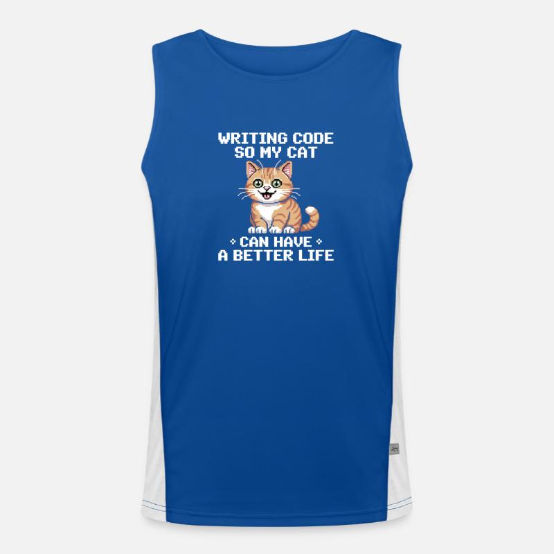 Programmier Katze Lustig Coding Und Katze Deutsch  Funktionelles Kontrast-Tank Top für Männer 