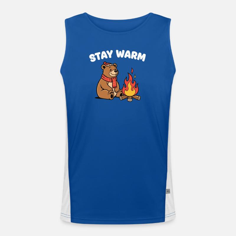 Winterbär am Lagerfeuer Funktionelles Kontrast-Tank Top für Männer 