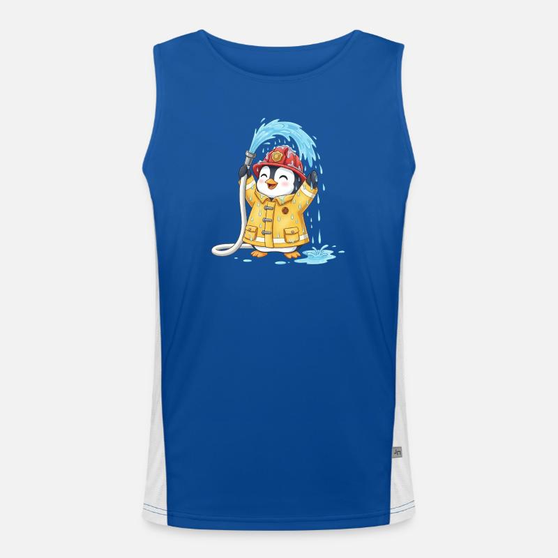 Penguin Fireman Kids Water Fun Hose Men's Functional Contrast Tank Top 
