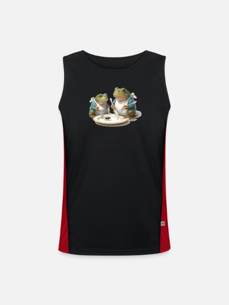 Frosch-Dinner: Fliege am Teller - Funktionelles Kontrast-Tank Top für Männer  - Schwarz/Rot