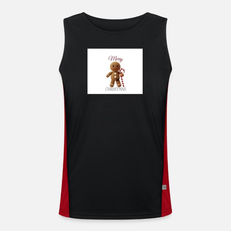 Gingerbread man with candy cane - Men's Functional Contrast Tank Top  - black/red