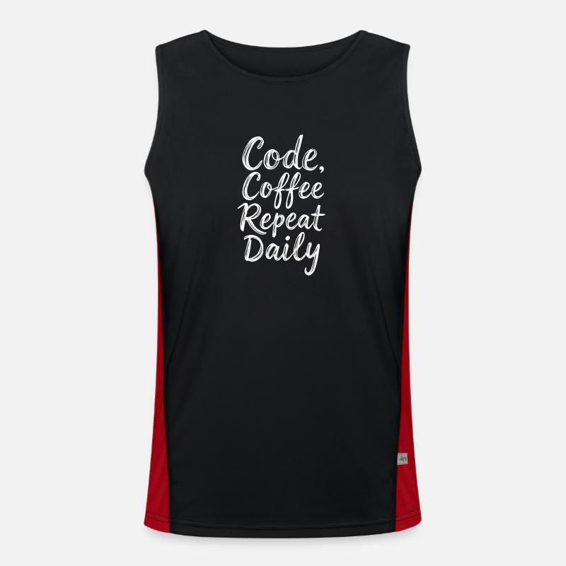 Code Sleep Debug Repeat Programmer Shirt - Débardeur respirant contrasté Homme  - noir/rouge