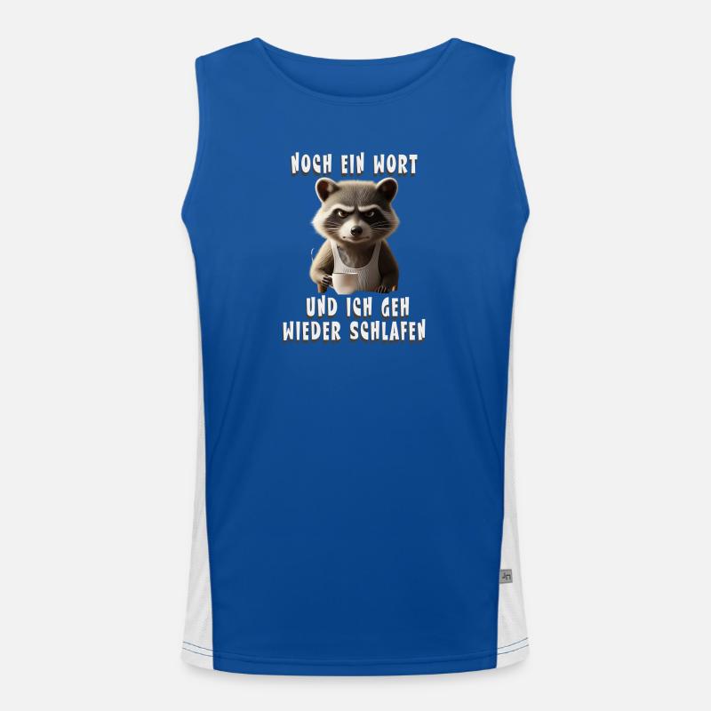 Müder Waschbär mit Kaffee und Schlafhumor Funktionelles Kontrast-Tank Top für Männer 