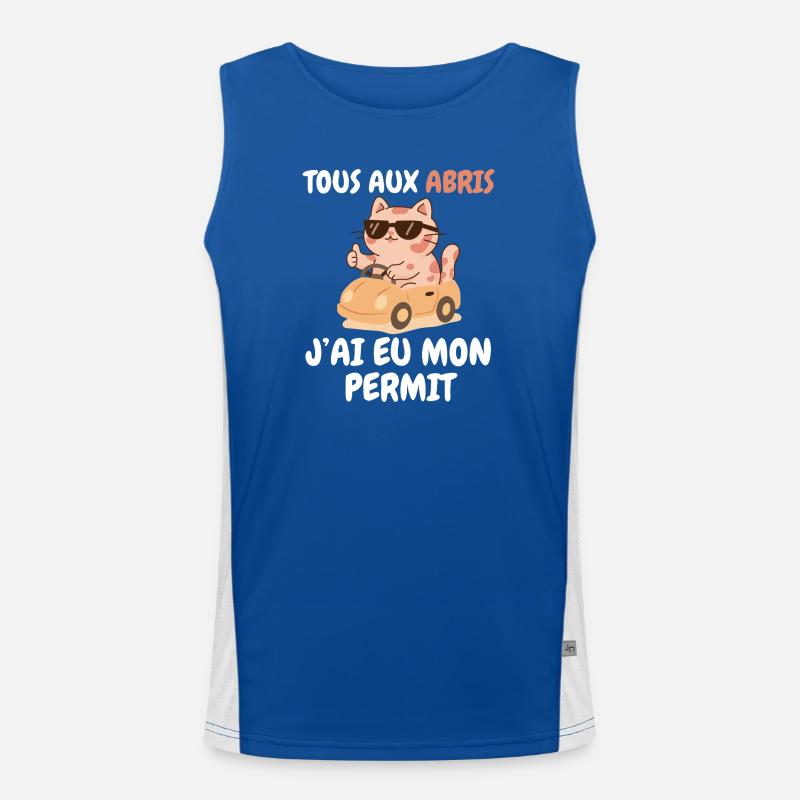 Tous aux abris chat j’ai eu mon permis Débardeur respirant contrasté Homme 