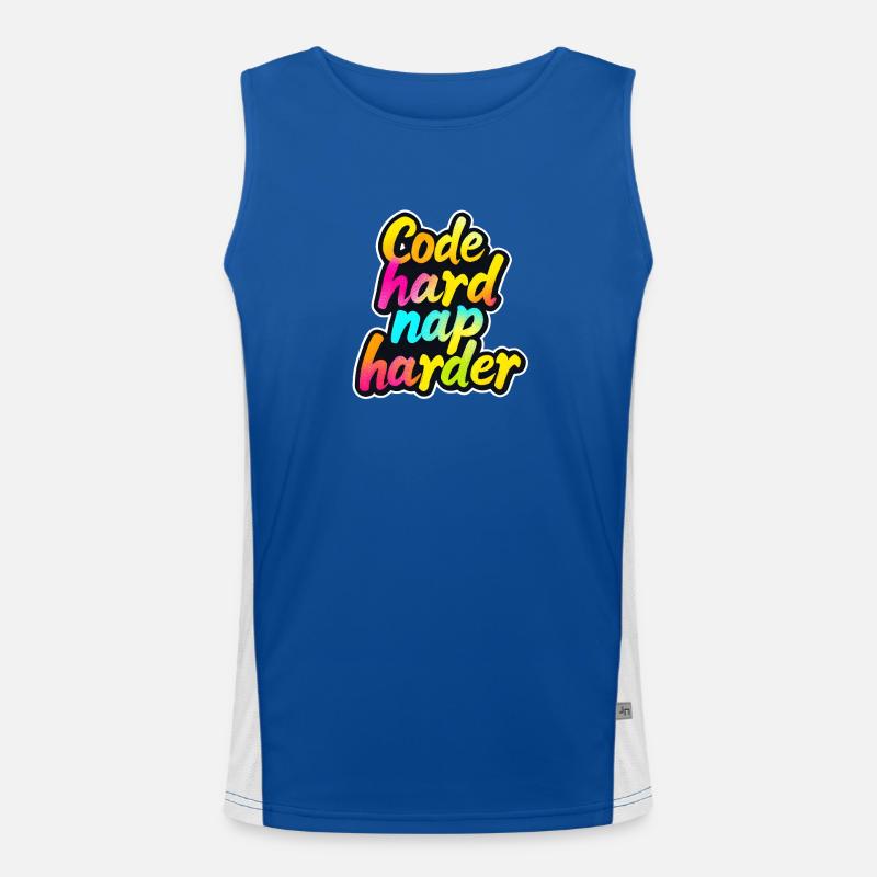 Code Hard Nap Harder Funny Programmer Tee Débardeur respirant contrasté Homme 