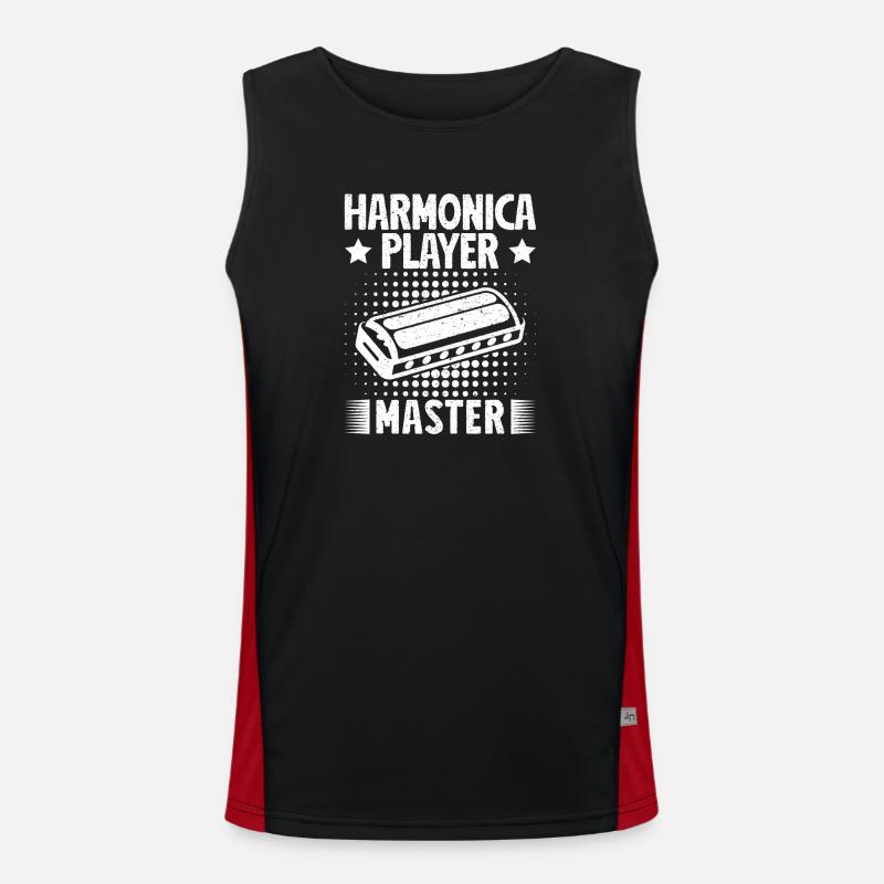 Harmonica Musican Player Master Harmonica - Men's Functional Contrast Tank Top  - black/red