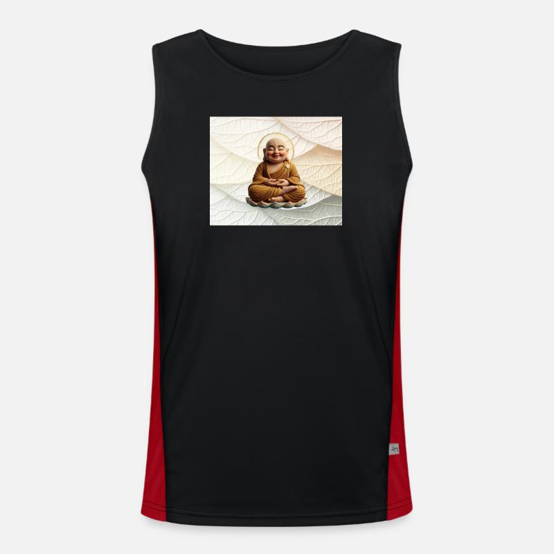 Buddha on leaf pattern - Men's Functional Contrast Tank Top  - black/red