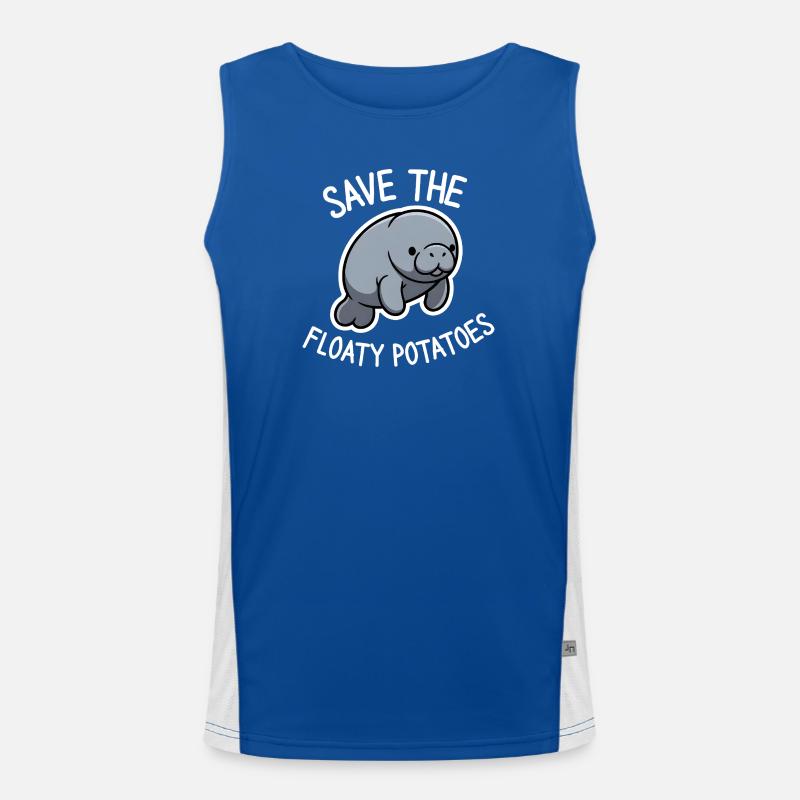 Cute Manatee Save the Floaty Potatoes  Men's Functional Contrast Tank Top 