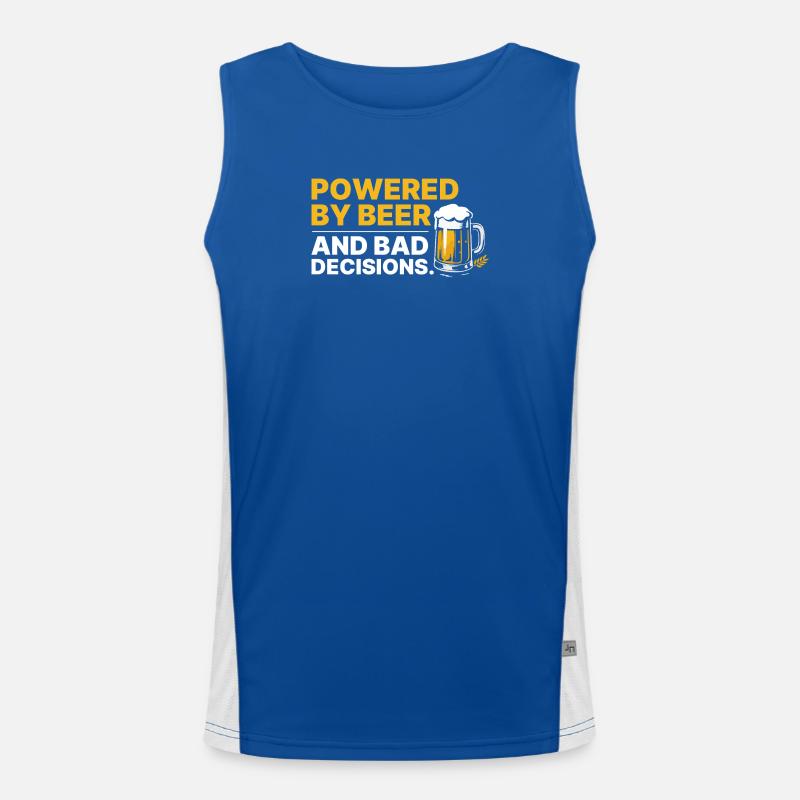 Powered By Beer And Bad Decisions Statement Funktionelles Kontrast-Tank Top für Männer 