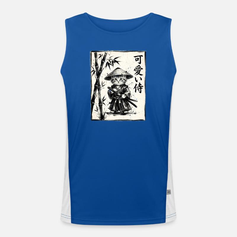 Samurai Cat Sumi-e Ink Drawing Men's Functional Contrast Tank Top 