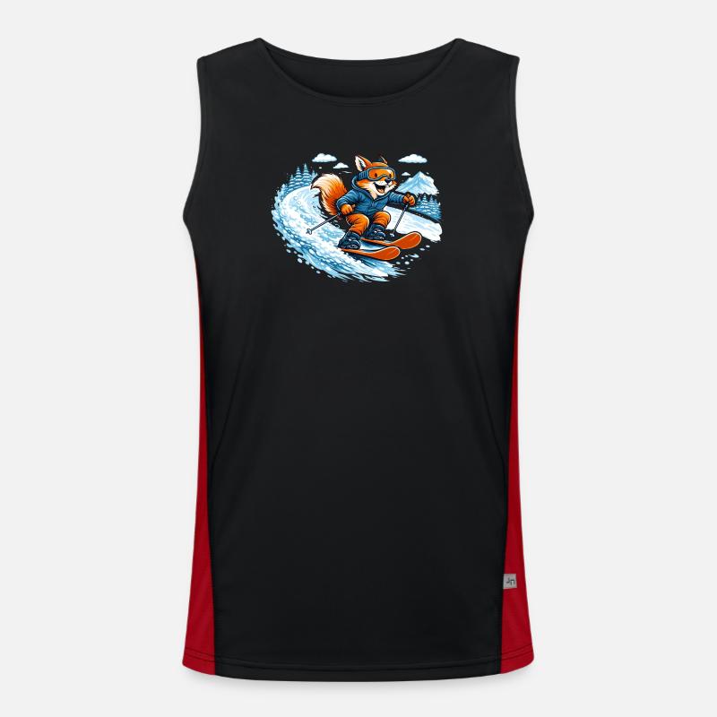 Funny Ski Fox – Comic Winter Motif - Men's Functional Contrast Tank Top  - black/red