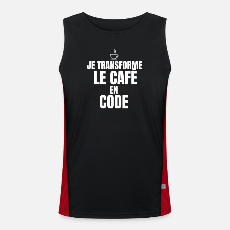 I turn coffee into code - Men's Functional Contrast Tank Top  - black/red
