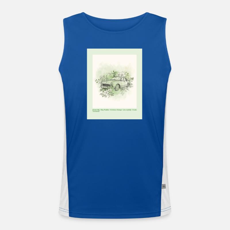 Vintage Auto mit Blumenrahmen Funktionelles Kontrast-Tank Top für Männer 