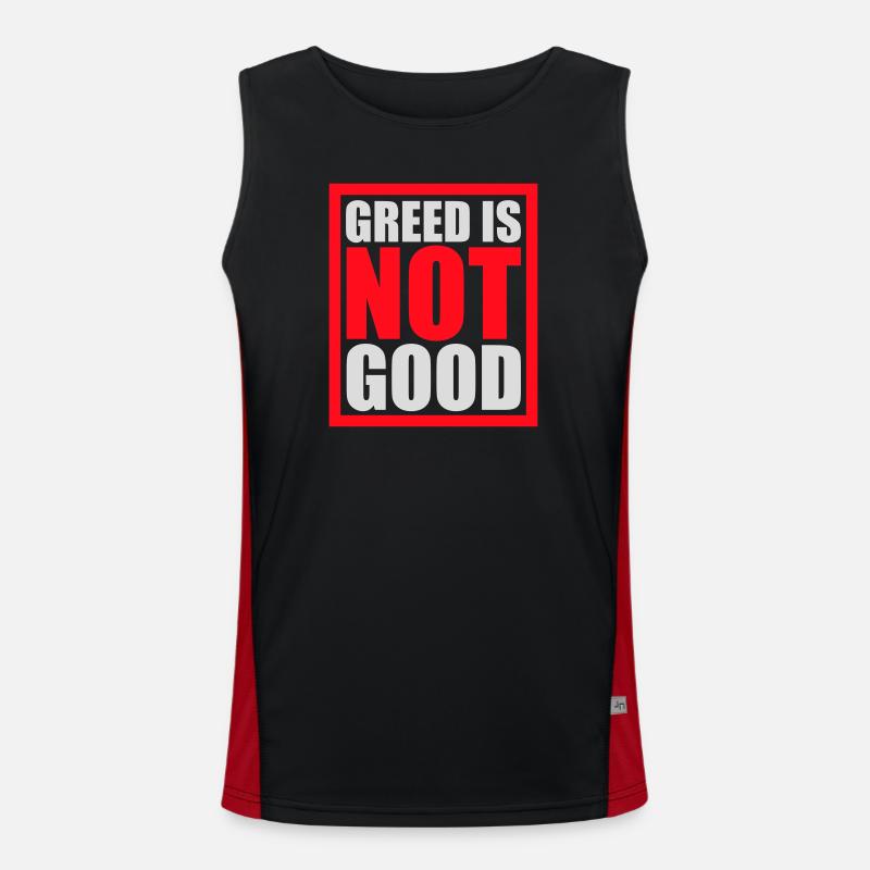 Greed Is Not Good Anti-Capitalism Statement Protest Men's Functional Contrast Tank Top 