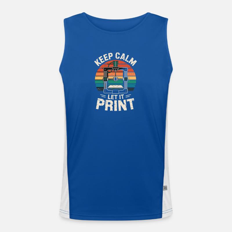  Keep Calm Let It Print 3D Drucker Spruch Retro Funktionelles Kontrast-Tank Top für Männer 
