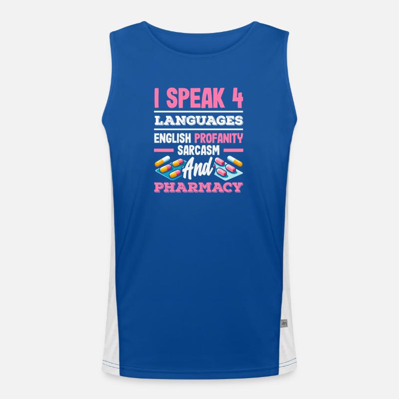 Speak 4 Languages Funny Pharmacist Men's Functional Contrast Tank Top 