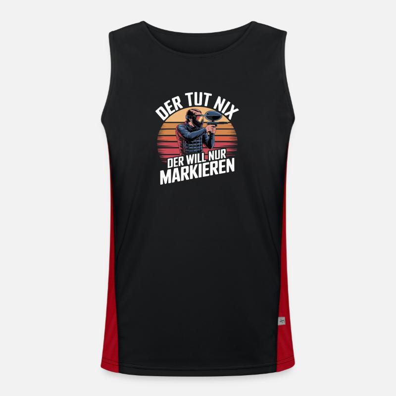 He doesn't do anything, he just wants to mark funnier - Men's Functional Contrast Tank Top  - black/red