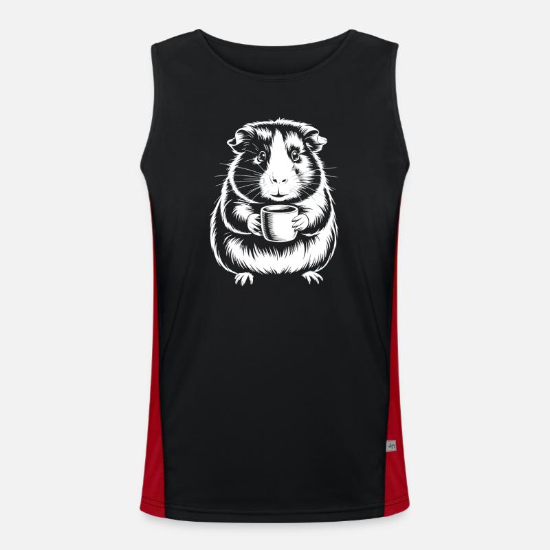 Coffee Drinking Guinea Pig Silhouette - Men's Functional Contrast Tank Top  - black/red