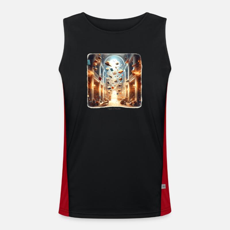 Library Magic: Flying Books - Men's Functional Contrast Tank Top - black/red