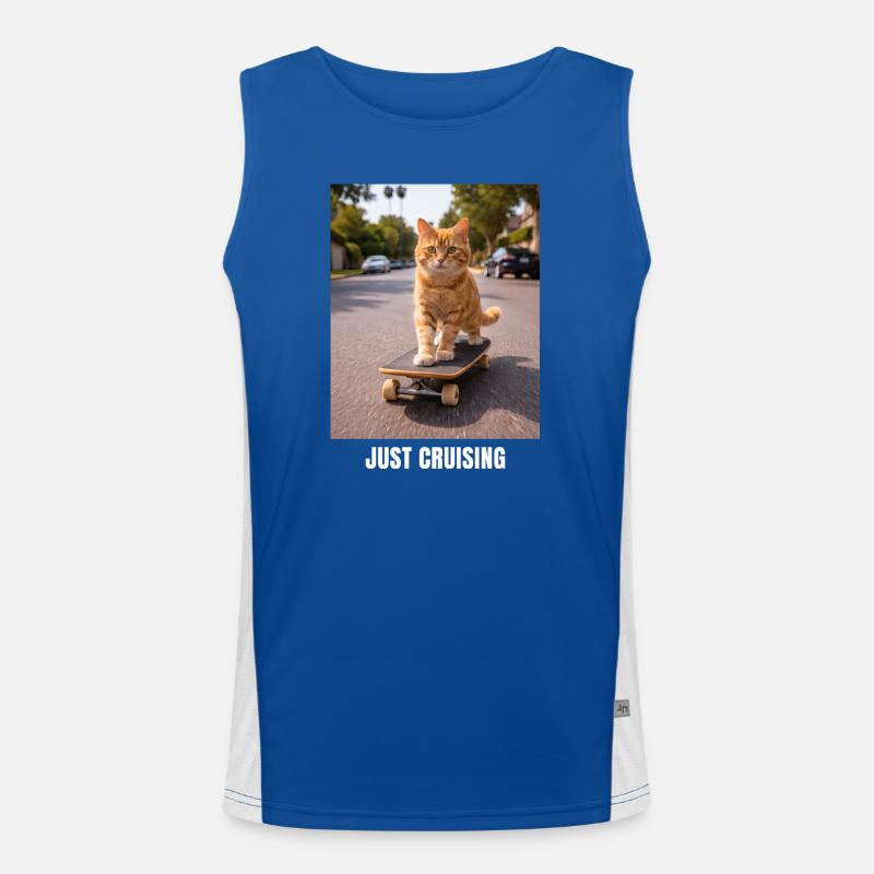Just Cruising Skateboarding Cat Meme Men's Functional Contrast Tank Top 
