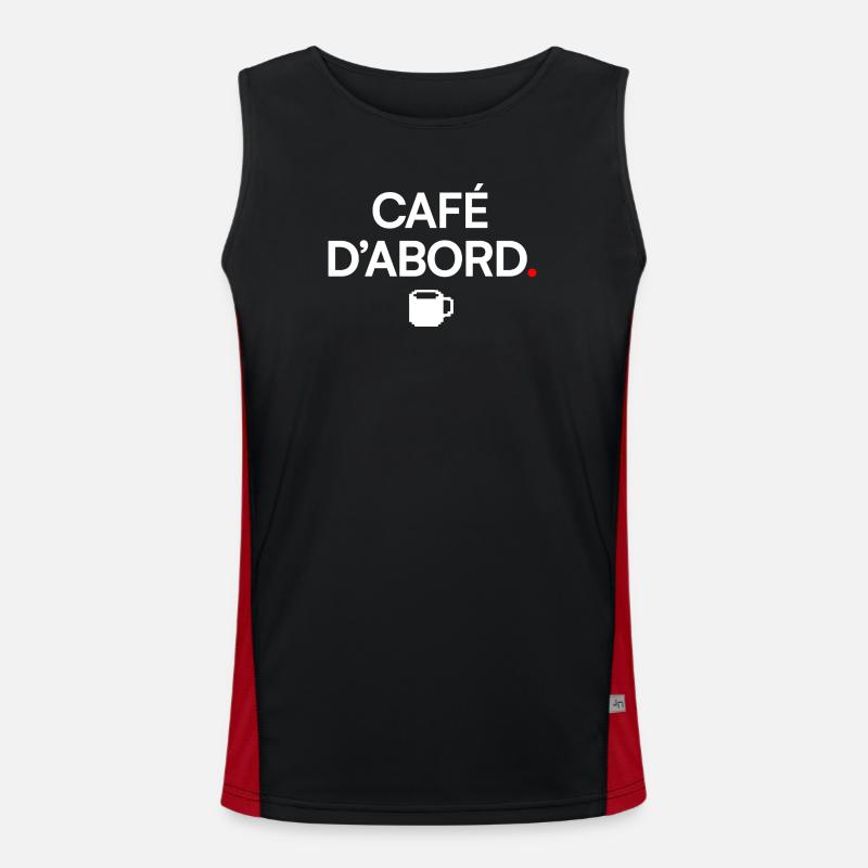 COFFEE FIRST | Coffee Humor - Men's Functional Contrast Tank Top  - black/red