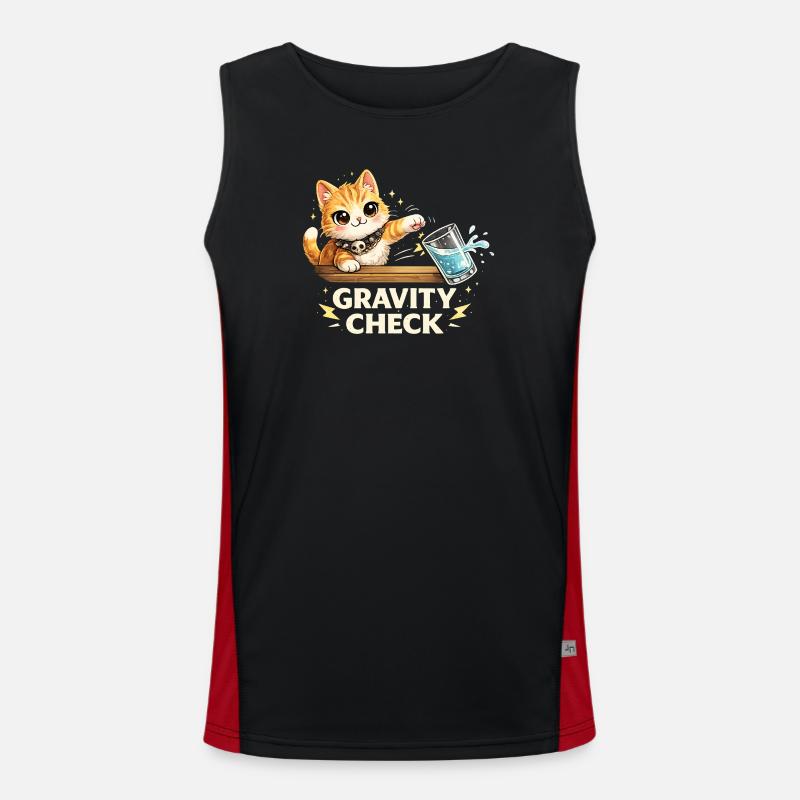 Gravity Check Cat Funny Saying - Men's Functional Contrast Tank Top  - black/red