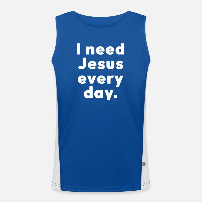 I need Jesus every day. Funktionelles Kontrast-Tank Top für Männer 