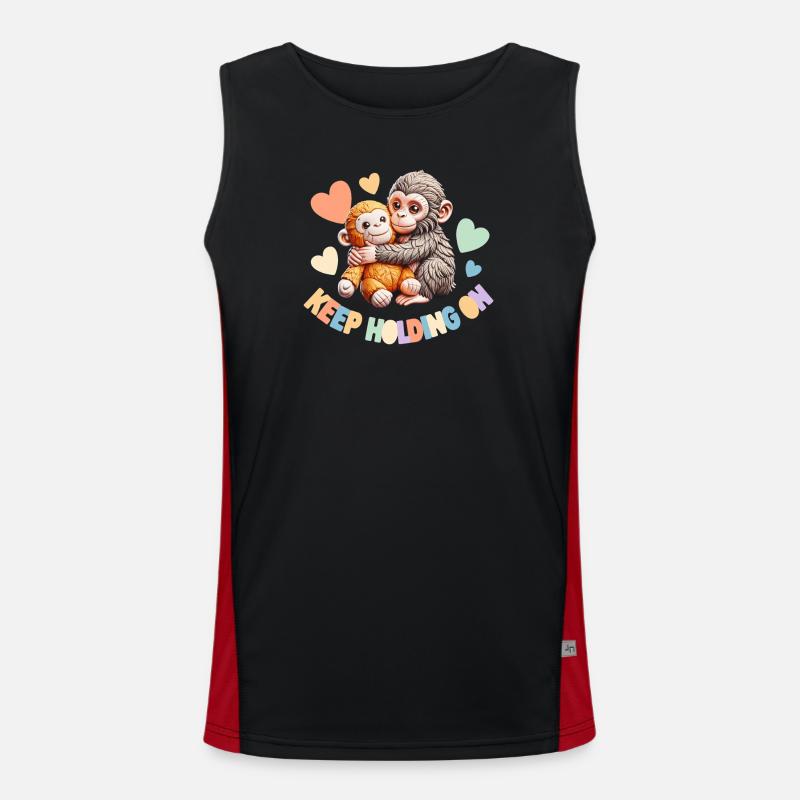 Keep Holding On: Hugging Monkeys - Men's Functional Contrast Tank Top  - black/red