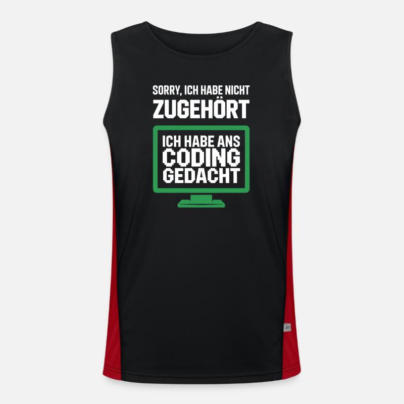 Coding Thought Screen Saying - Men's Functional Contrast Tank Top  - black/red