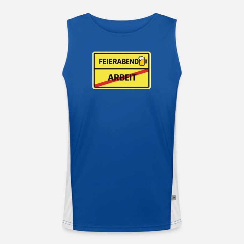 Feierabend statt Arbeit Bier Feierabend Ortsschild Funktionelles Kontrast-Tank Top für Männer 